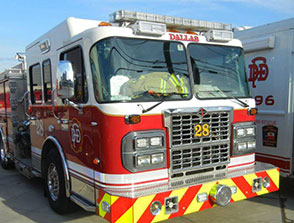 Front view of a Dallas fire truck